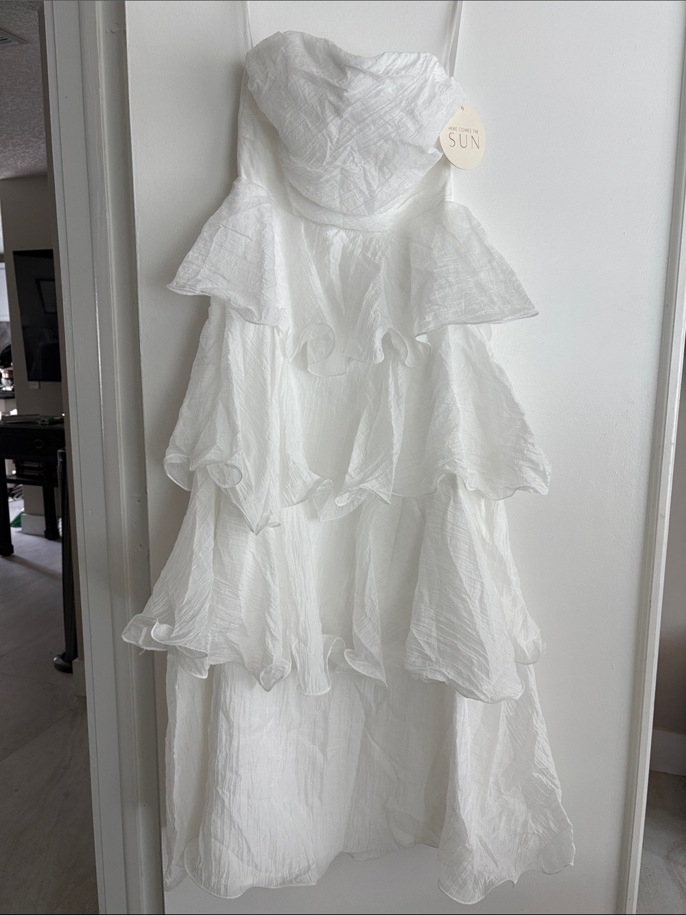 Off-White Girls White Tiered Ruffle Dress - Strapless Formal